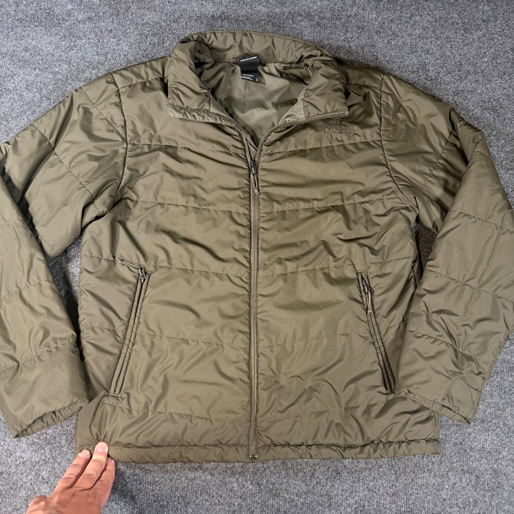 The North Face Puffer Jacket Mens Medium Olive Green Full Zip Insulated Coat M